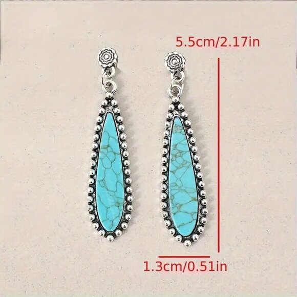 NEW Pair of vintage style BOHO earrings, dangle turquoise earrings, western - Picture 3 of 4